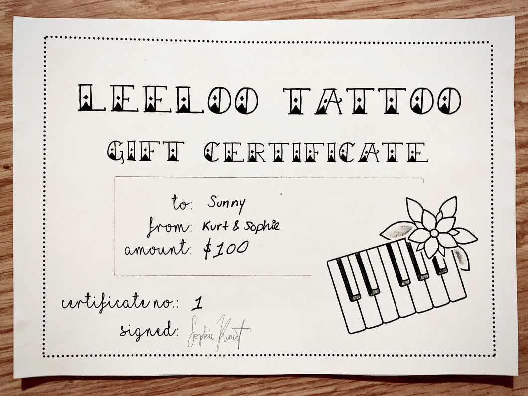 leeloo tattoo gift certificate